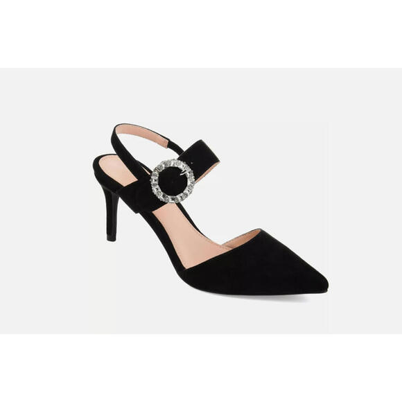 JOURNEE COLLECTION Womens Black Gem Accent Cecelia Pointed Toe Stiletto Pumps 11 - Picture 1 of 3
